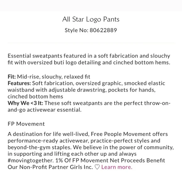 Free People Movement All Star Logo Pants NWOT in Gray - Picture 4 of 5